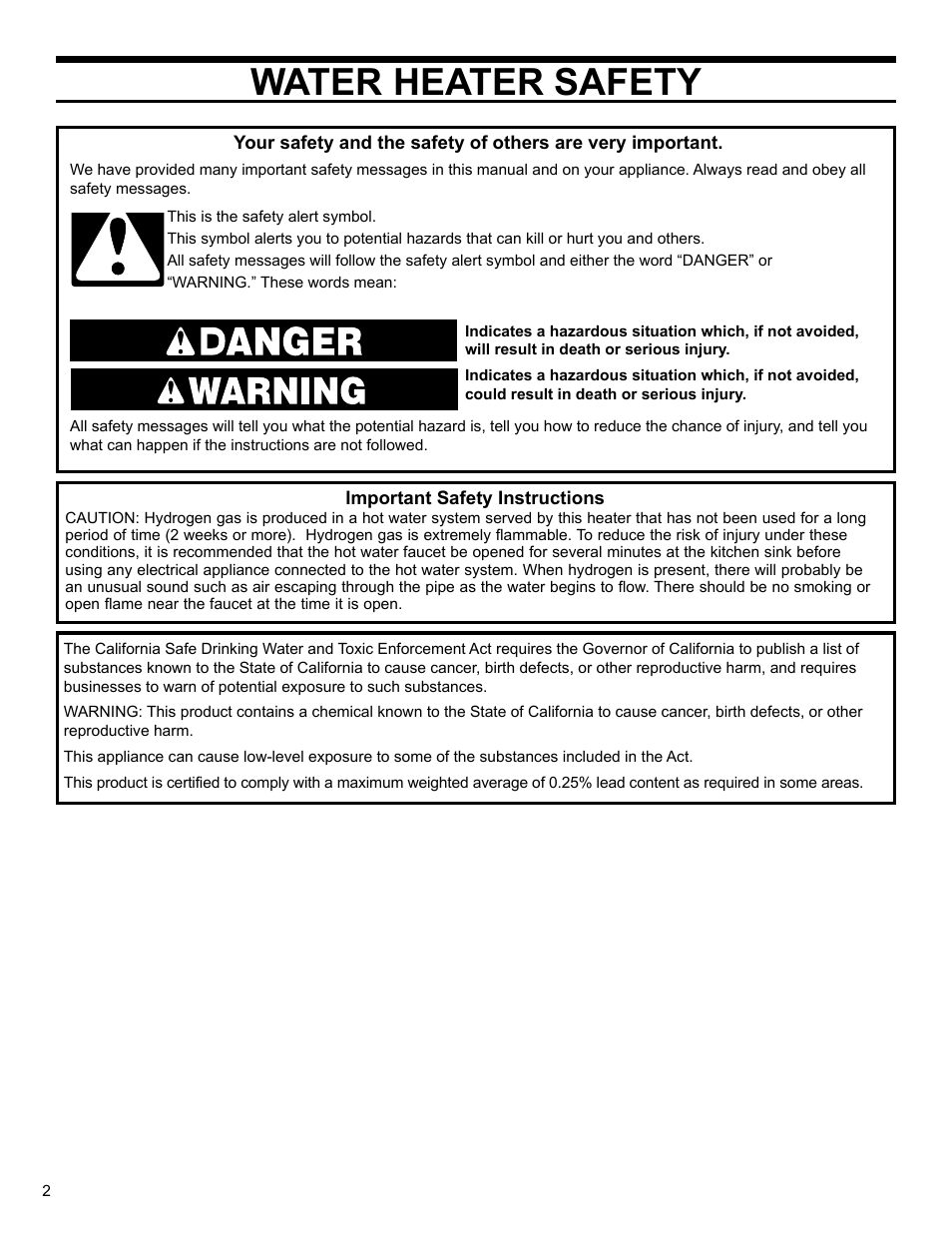 Water heater safety | State SBV 65 10TS User Manual | Page 2 / 16