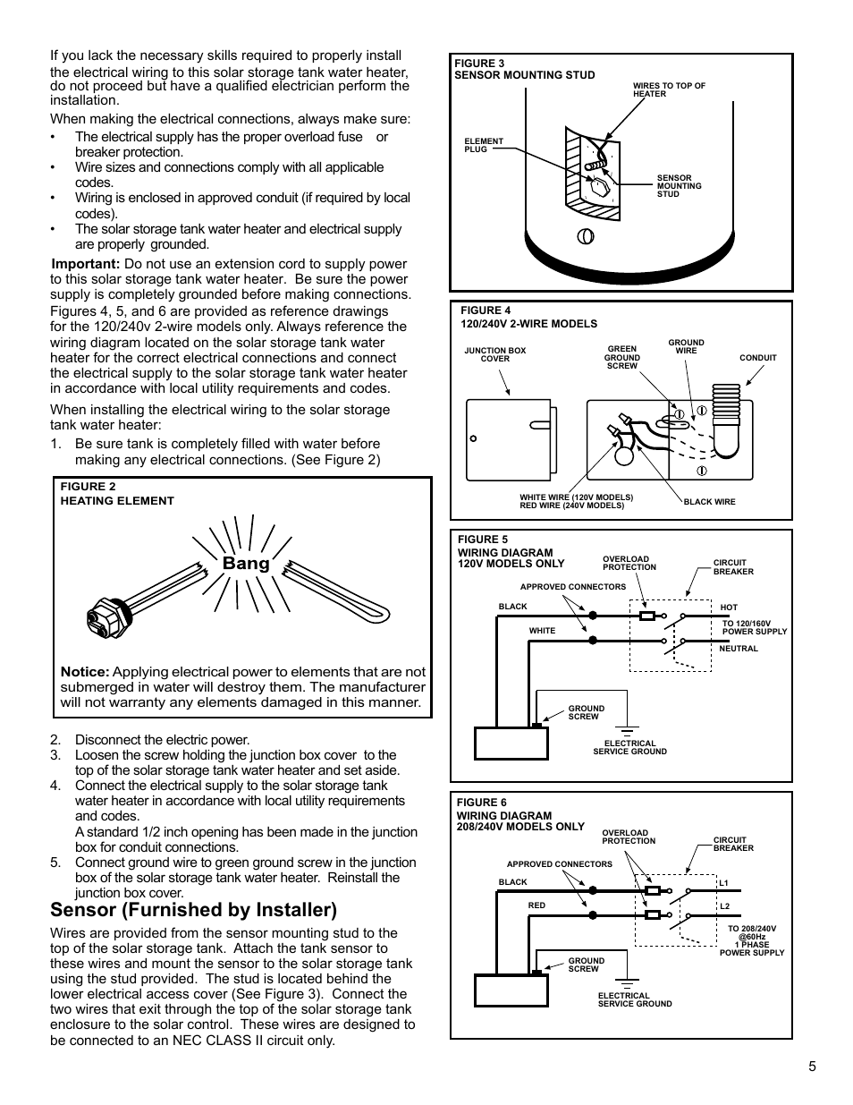 Sensor (furnished by installer) | State SBV 65 10TS User Manual | Page 5 / 16