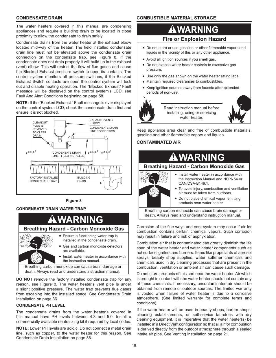 Fire or explosion hazard, Breathing hazard - carbon monoxide gas | State SSX100 User Manual | Page 16 / 72