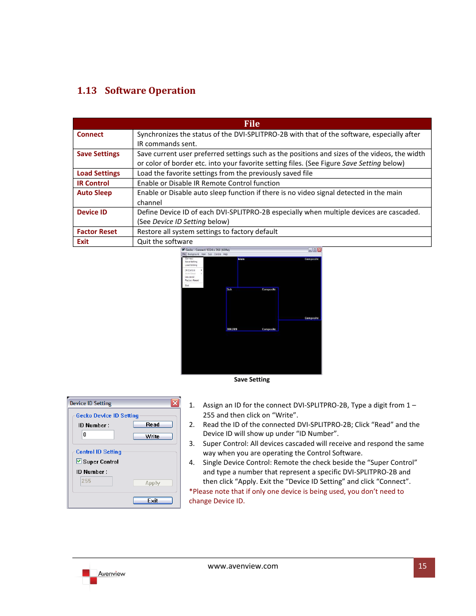 Software operation, 13 software operation | Avenview DVI-SPLITPRO-2BB User Manual | Page 15 / 26