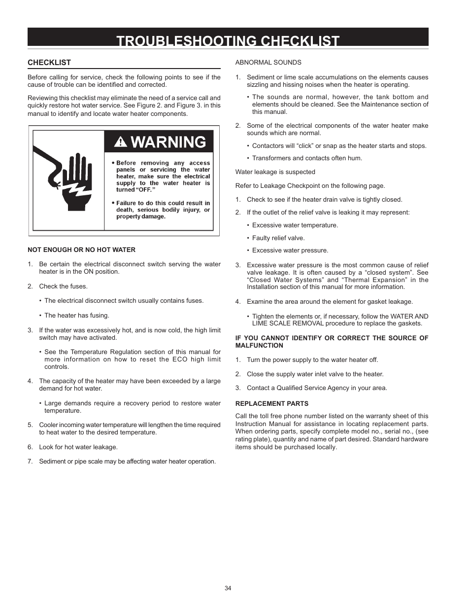 Troubleshooting checklist | State CSB 120 54 IFE User Manual | Page 34 / 52