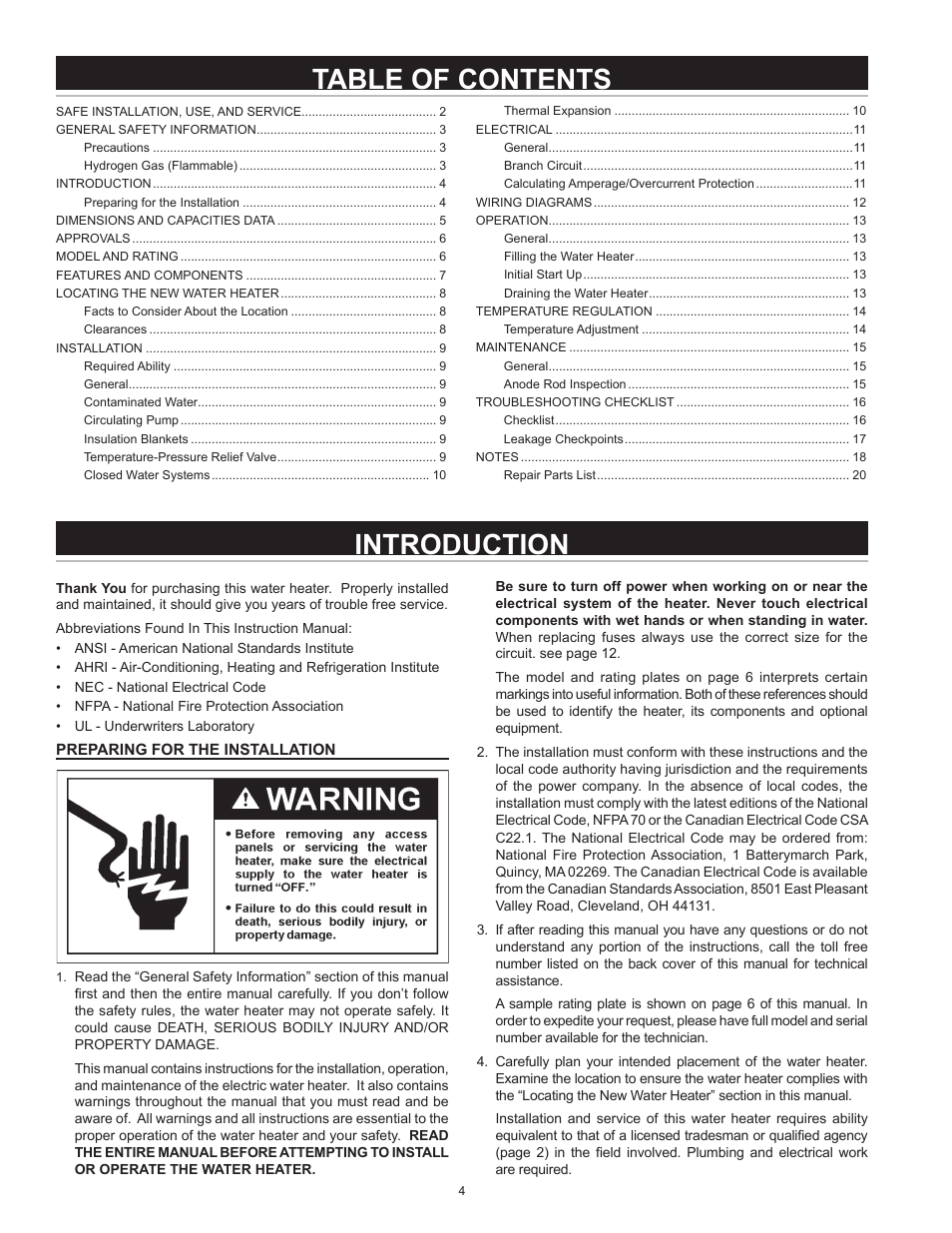 Table of contents introduction | State PCE 120 2ORTA User Manual | Page 4 / 24