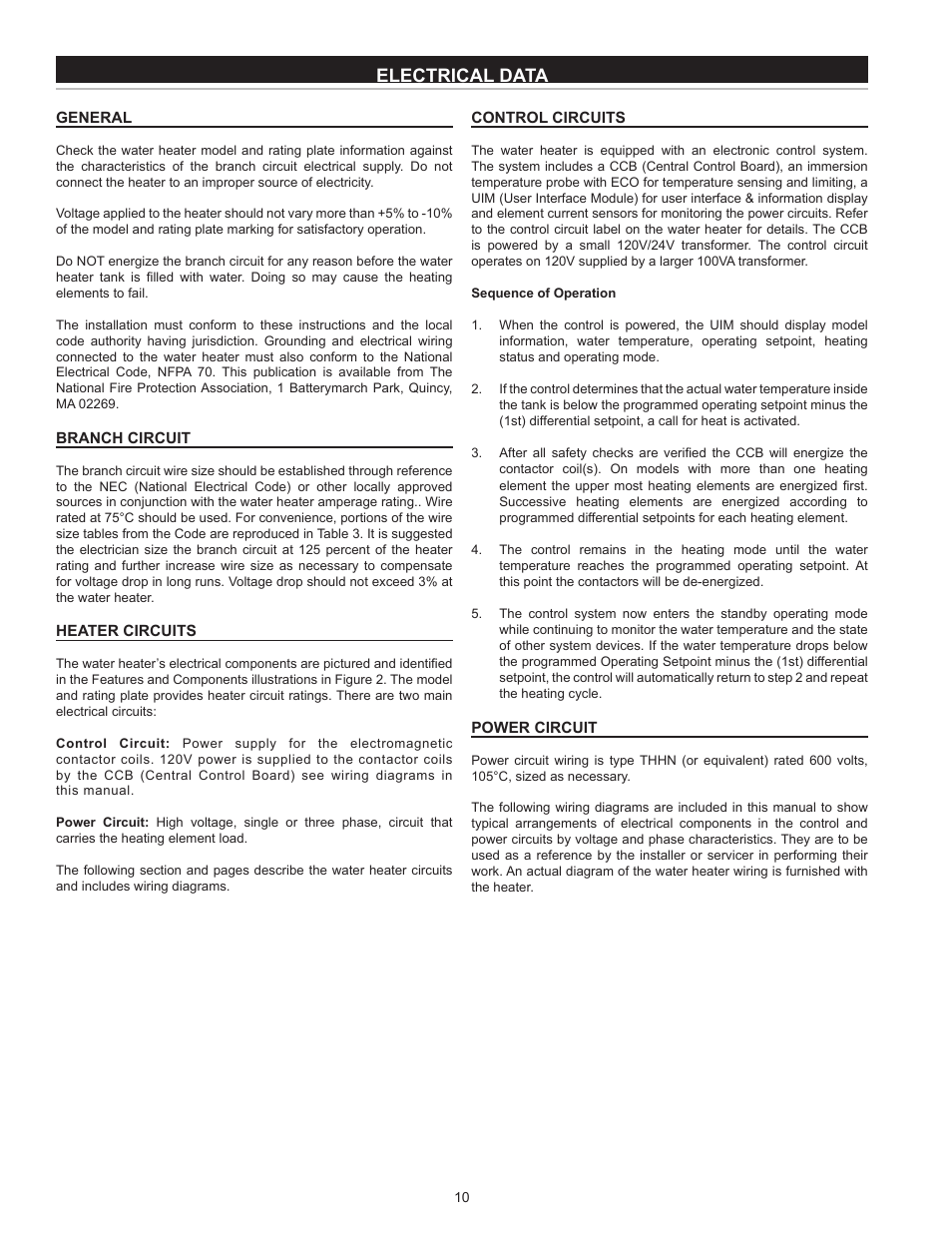 Electrical data, General, Branch circuit | Heater circuits, Control circuits, Power circuit | State SSE-120 User Manual | Page 10 / 48