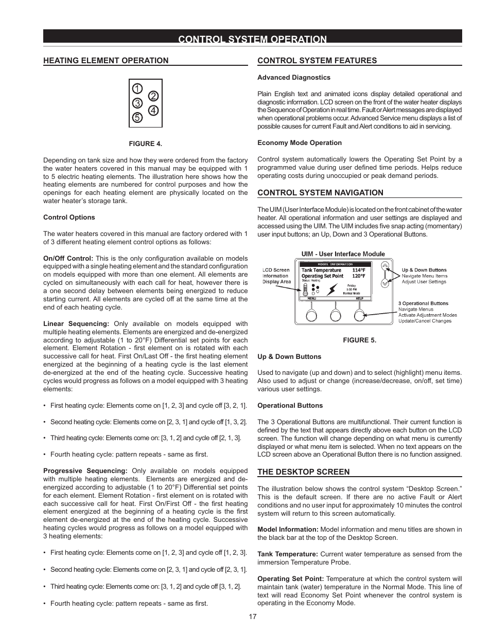 Control system operation, Heating element operation, Control system features | Control system navigation, The desktop screen | State SSE-120 User Manual | Page 17 / 48