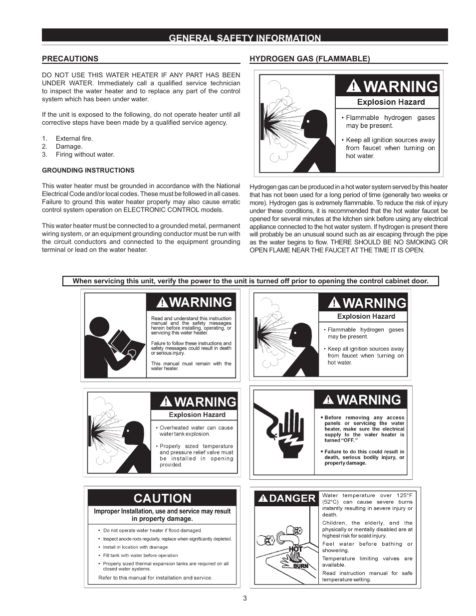 General safety information, Precautions, Hydrogen gas (flammable) | State SSE-120 User Manual | Page 3 / 48