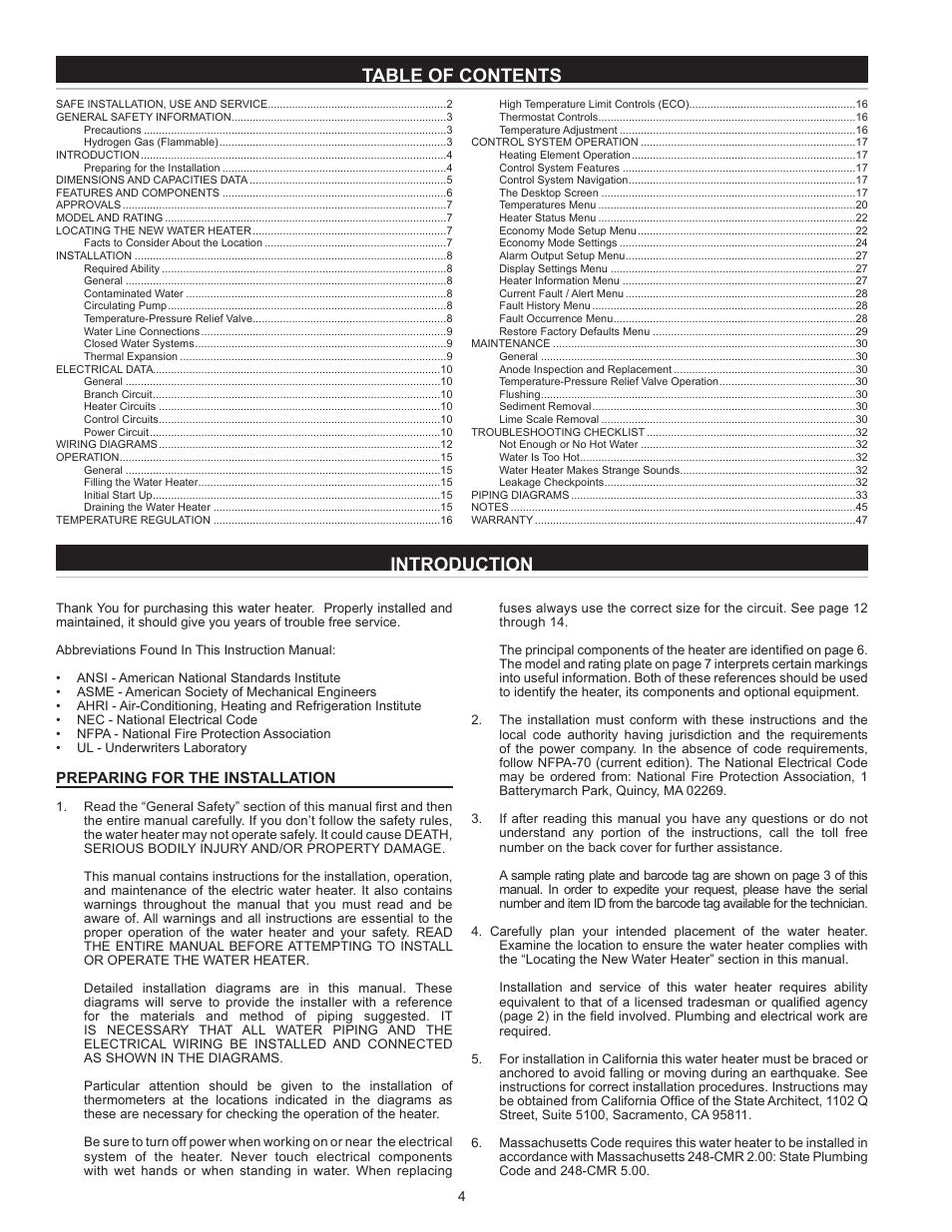 Introduction, Preparing for the installation, Table of contents introduction | State SSE-120 User Manual | Page 4 / 48