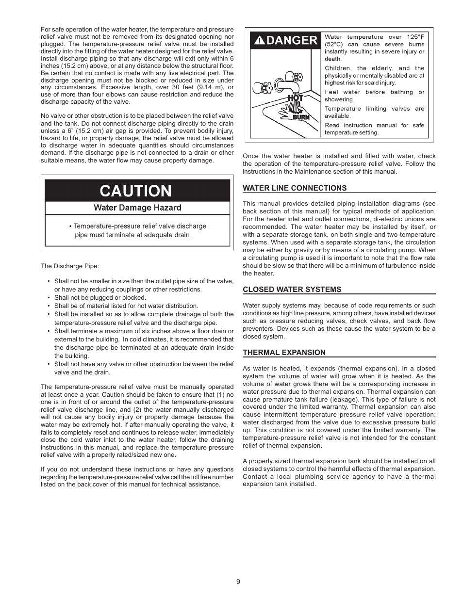 Water line connections, Closed water systems, Thermal expansion | State SSE-120 User Manual | Page 9 / 48