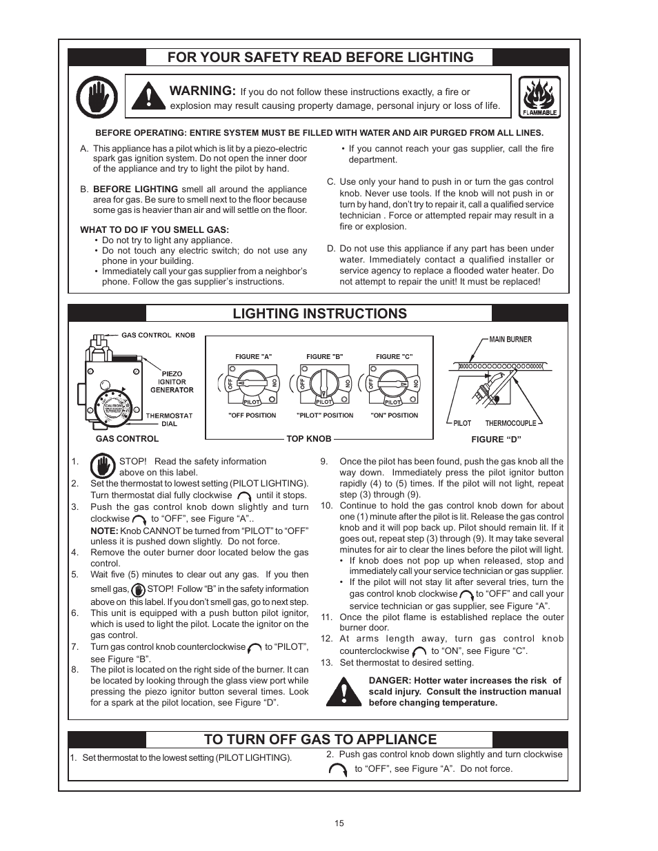 For your safety read before lighting, Lighting instructions, Warning | State SBS65 65NE User Manual | Page 15 / 24