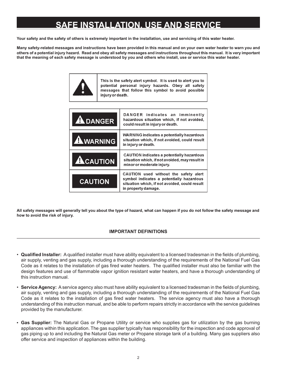 Safe installation, use and service | State SBS65 65NE User Manual | Page 2 / 24