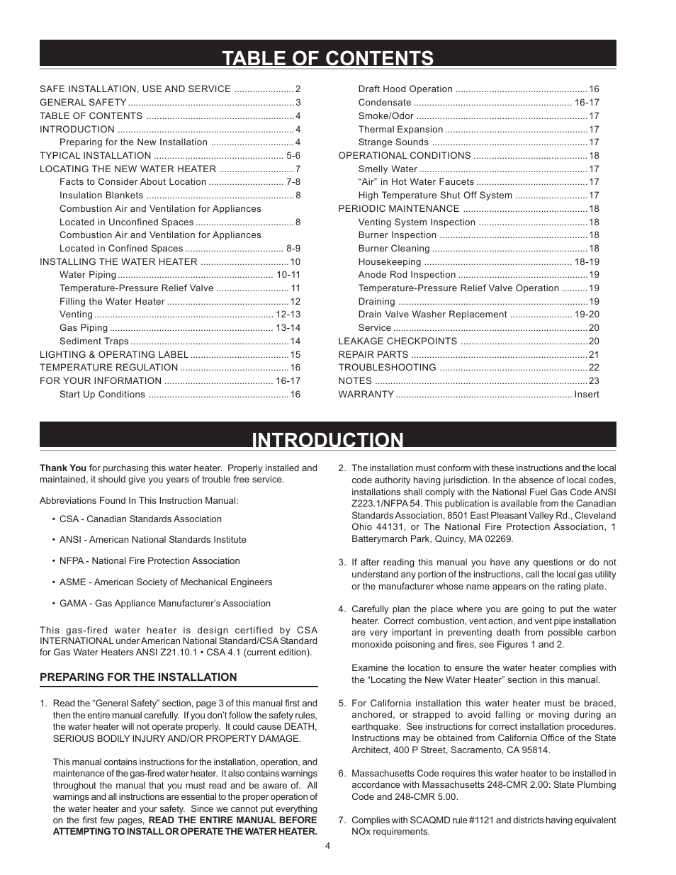 Introduction table of contents | State SBS65 65NE User Manual | Page 4 / 24