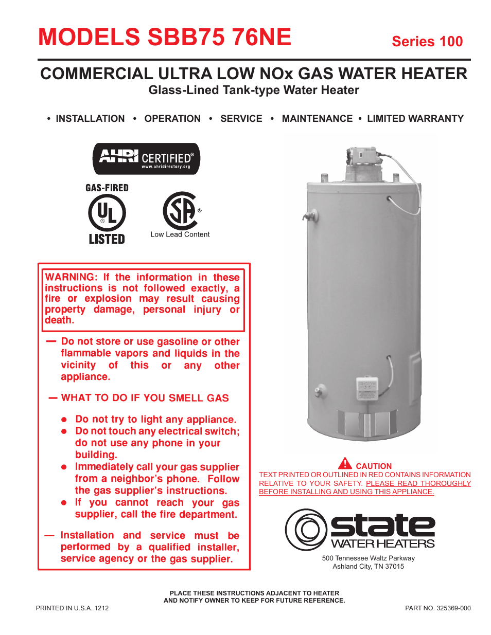 State SBB75 76NE User Manual | 24 pages