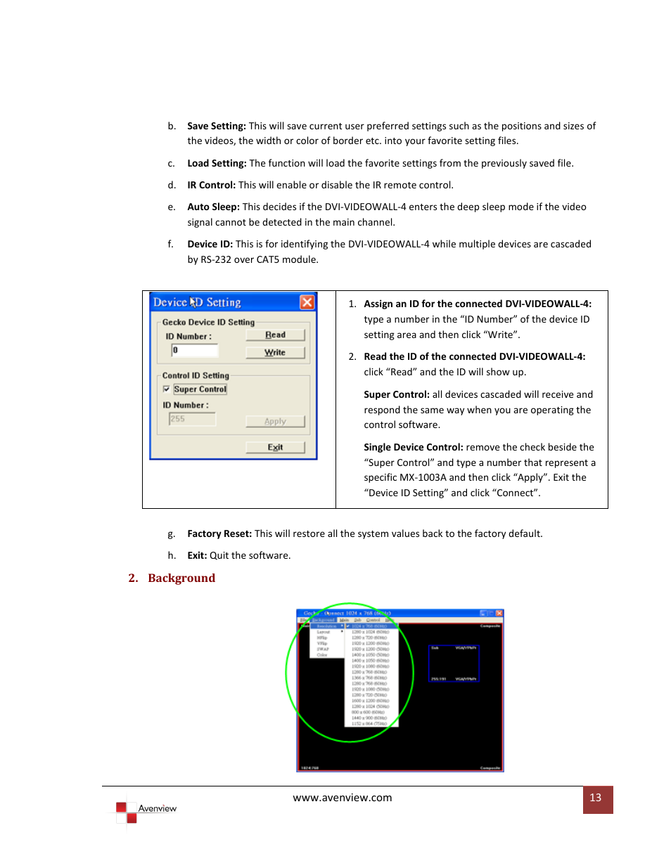 Avenview DVI-VIDEOWALL-4 User Manual | Page 13 / 29