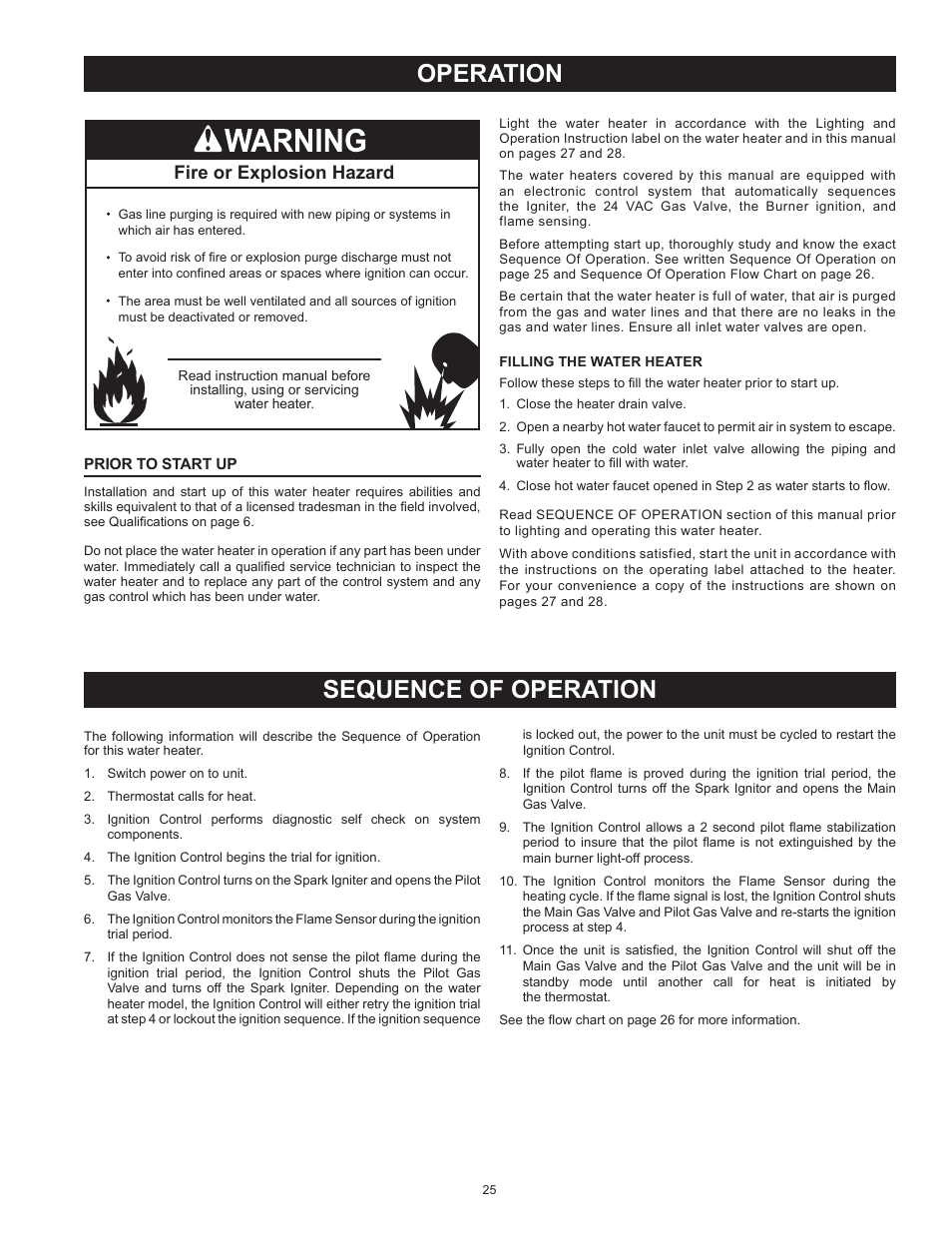 Operation sequence of operation, Fire or explosion hazard | State SBD85 365NE A User Manual | Page 25 / 56