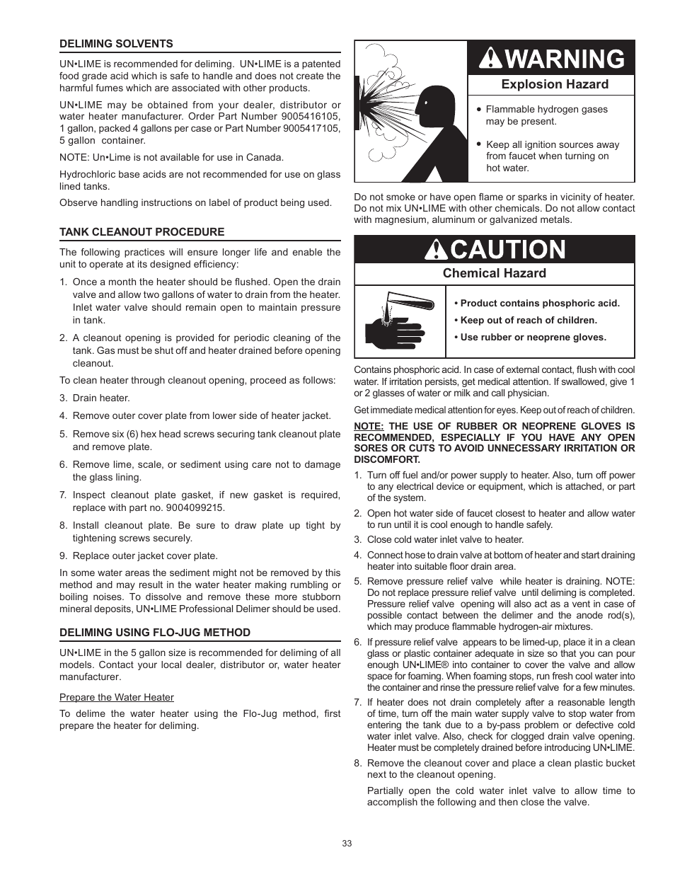 Explosion hazard, Chemical hazard | State SBD85 365NE A User Manual | Page 33 / 56