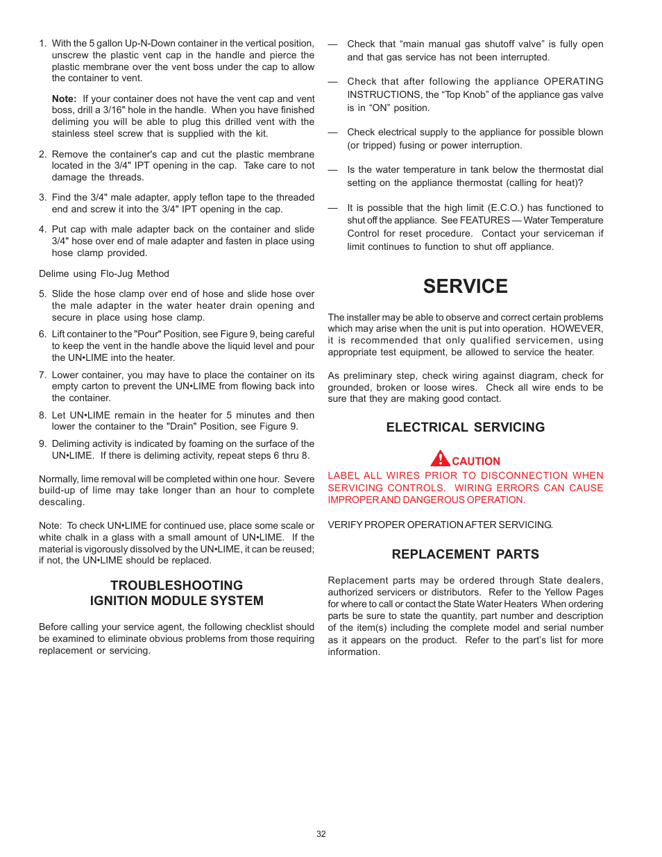 Service | State SBD100 399NE A User Manual | Page 32 / 36