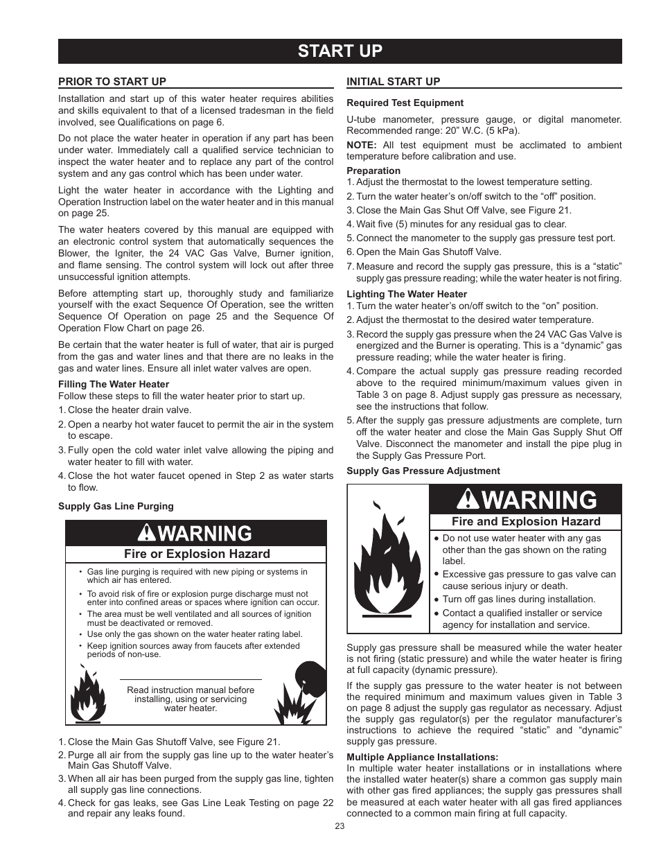 Start up, Prior to start up initial start up | State SBD85 500PE User Manual | Page 23 / 52