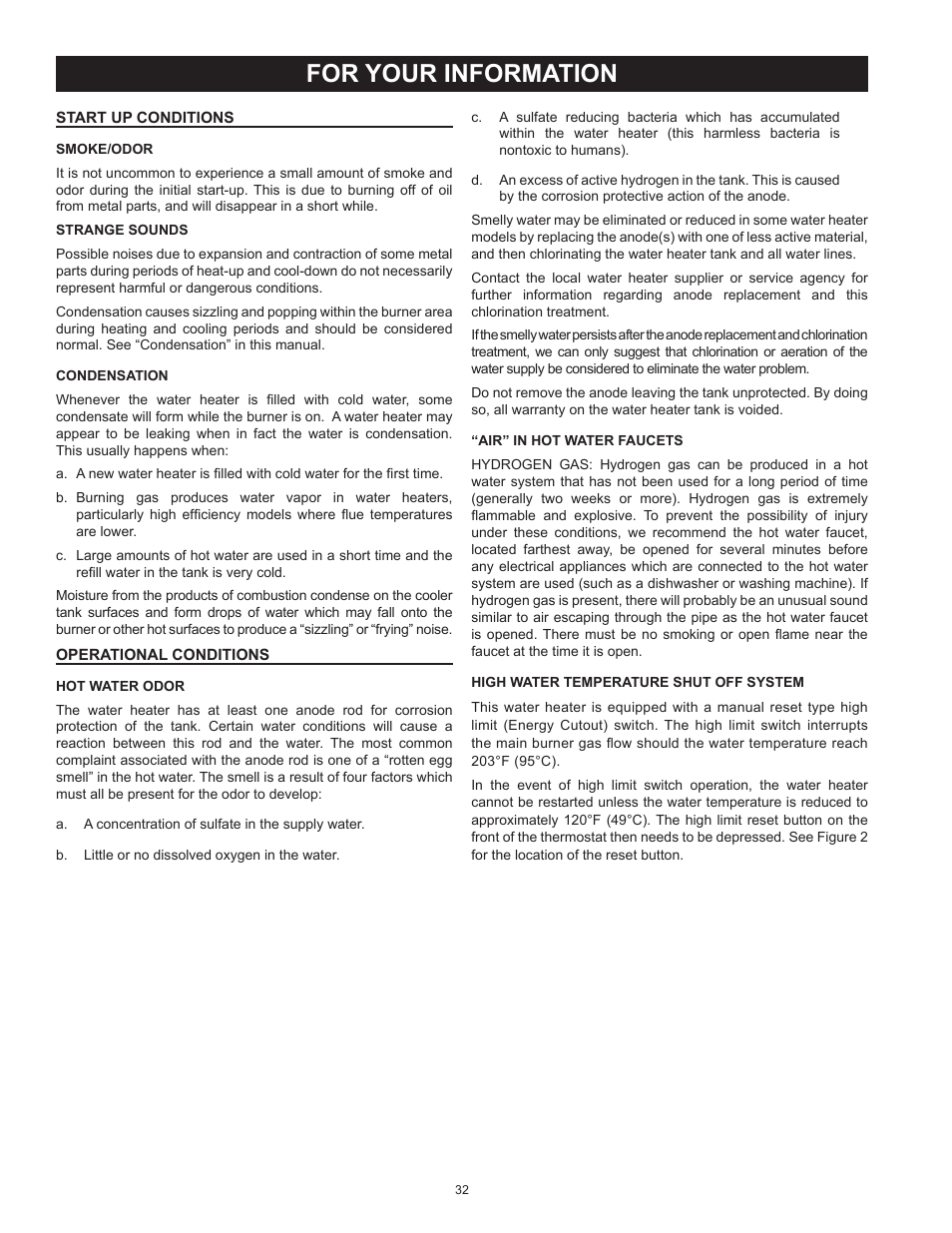 For your information, Start up conditions operational conditions | State SBD85 500PE User Manual | Page 32 / 52