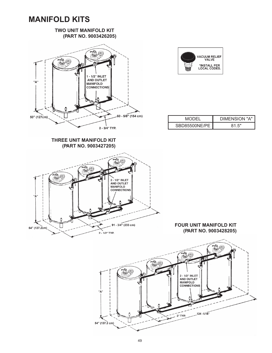 Manifold kits | State SBD85 500PE User Manual | Page 49 / 52