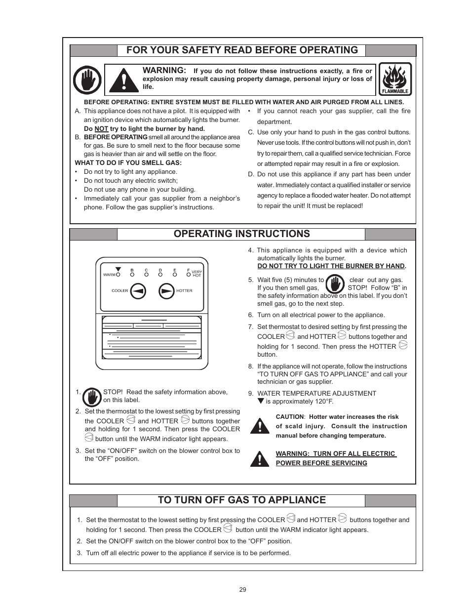 For your safety read before operating, Operating instructions, Warning | State SHE50 76 User Manual | Page 29 / 40
