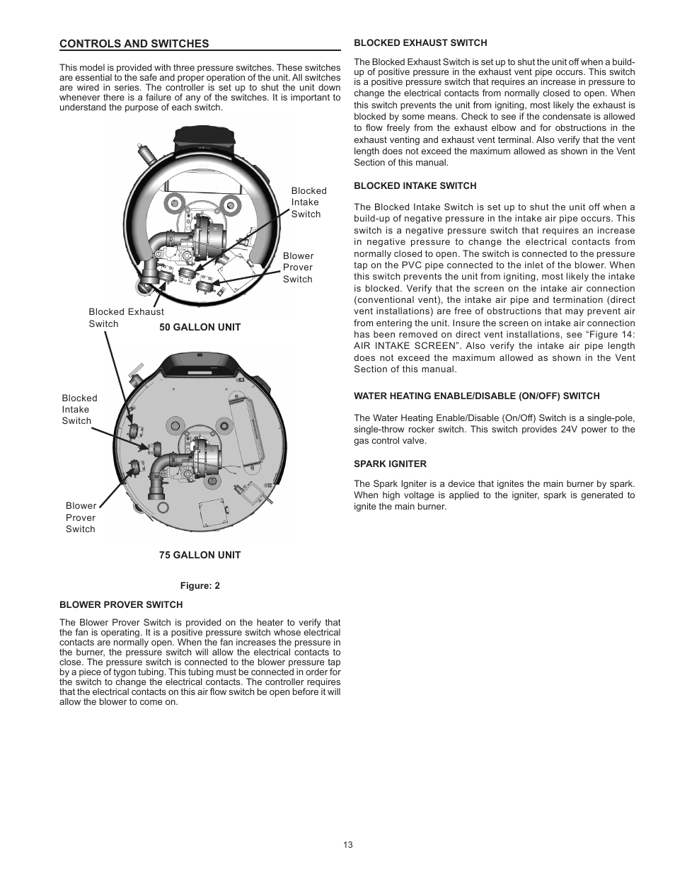 Controls and switches | State SHE75 100NE User Manual | Page 13 / 60