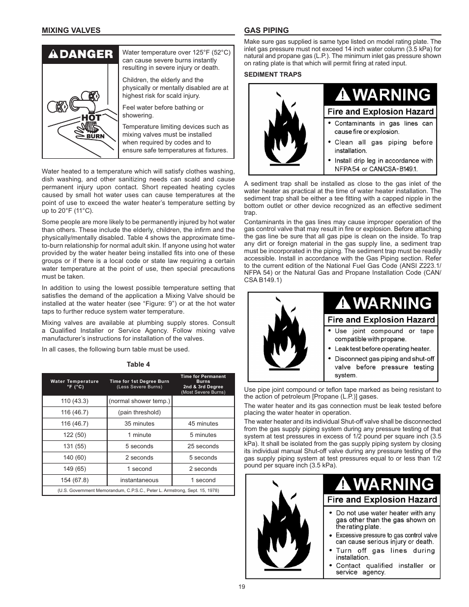 Mixing valves, Gas piping | State SHE75 100NE User Manual | Page 19 / 60