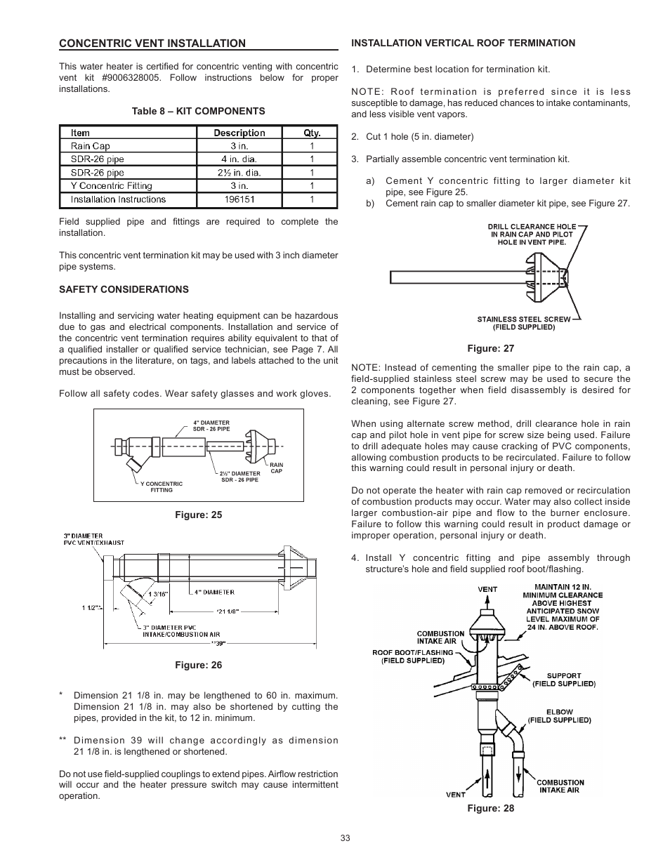 Concentric vent installation | State SHE75 100NE User Manual | Page 33 / 60