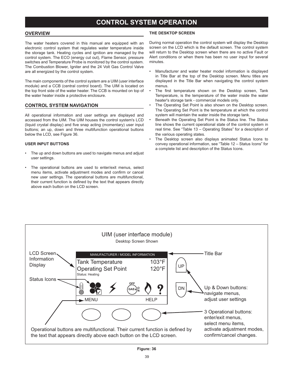 Control system operation, Overview, Control system navigation | Uim (user interface module) | State SHE75 100NE User Manual | Page 39 / 60