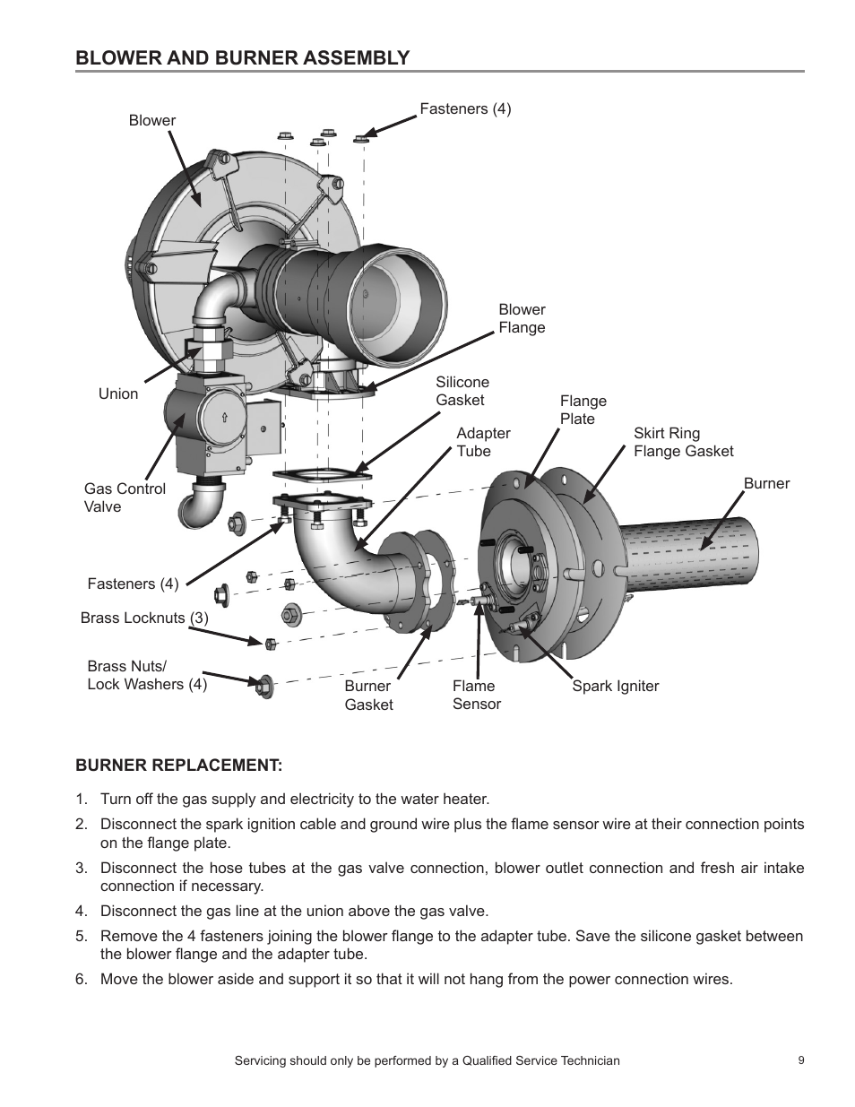 Blower and burner assembly | State SBL85 390NE A User Manual | Page 11 / 38