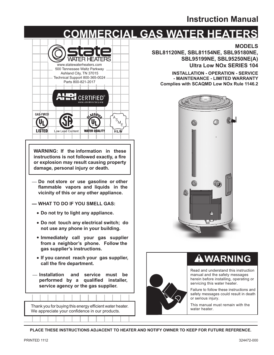 State SBL95 250NE A User Manual | 52 pages