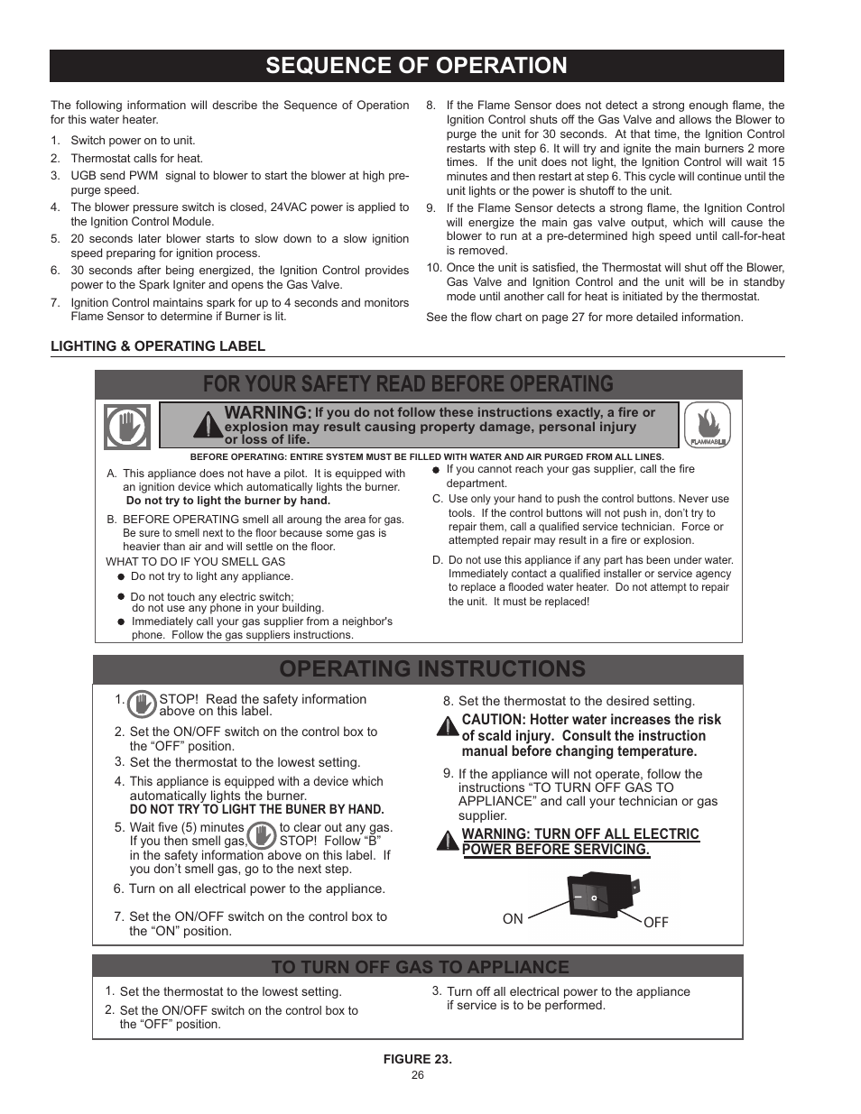 Sequence of operation, Lighting & operating label | State SBL95 250NE A User Manual | Page 26 / 52