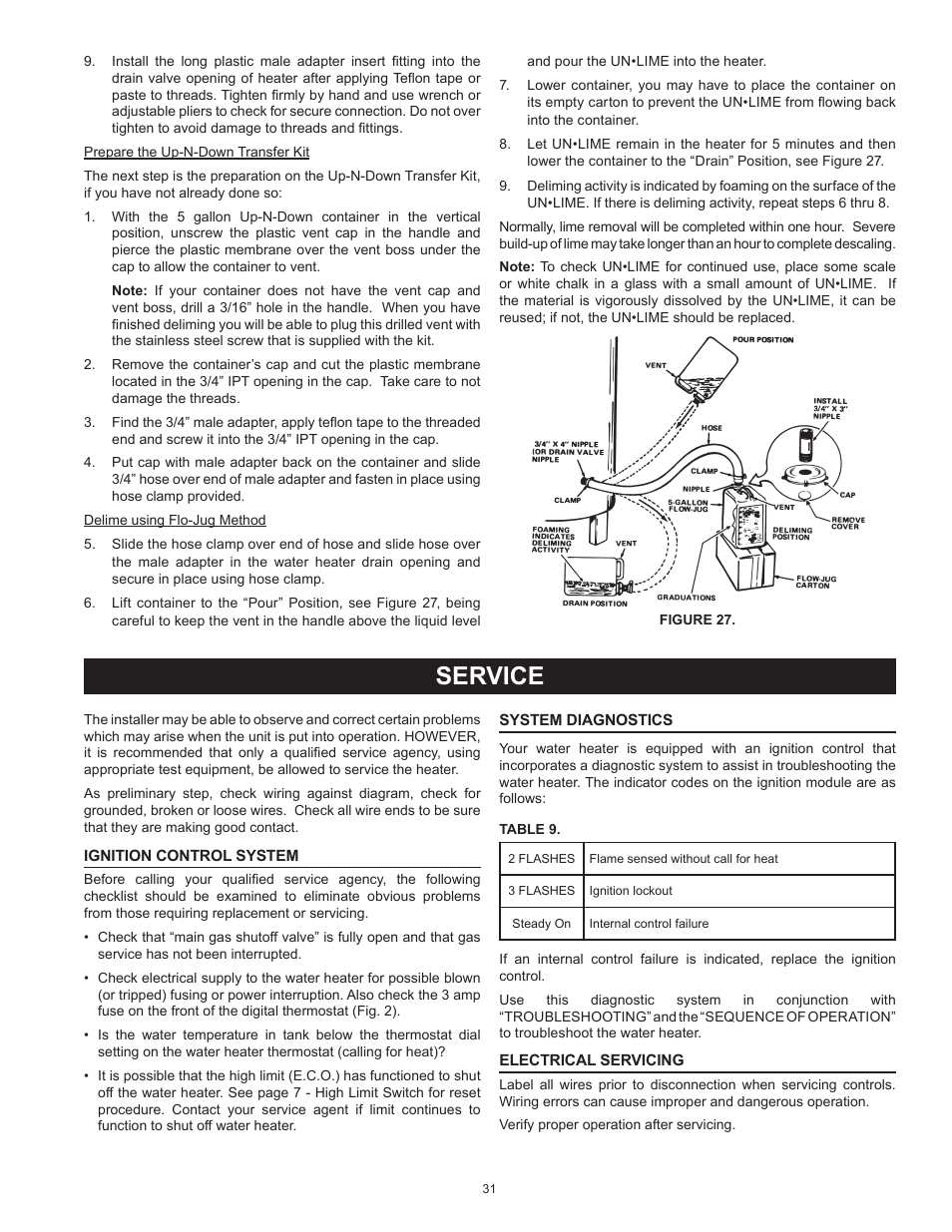 Service, Ignition control system, System diagnostics | Electrical servicing | State SBL95 250NE A User Manual | Page 31 / 52