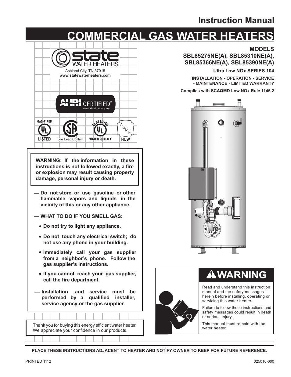 State SBL85 390 NE A User Manual | 52 pages