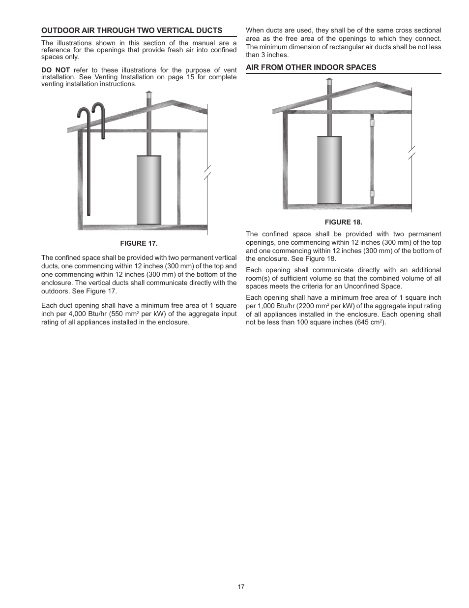 Outdoor air through two vertical ducts, Air from other indoor spaces | State SBL85 390 NE A User Manual | Page 17 / 52