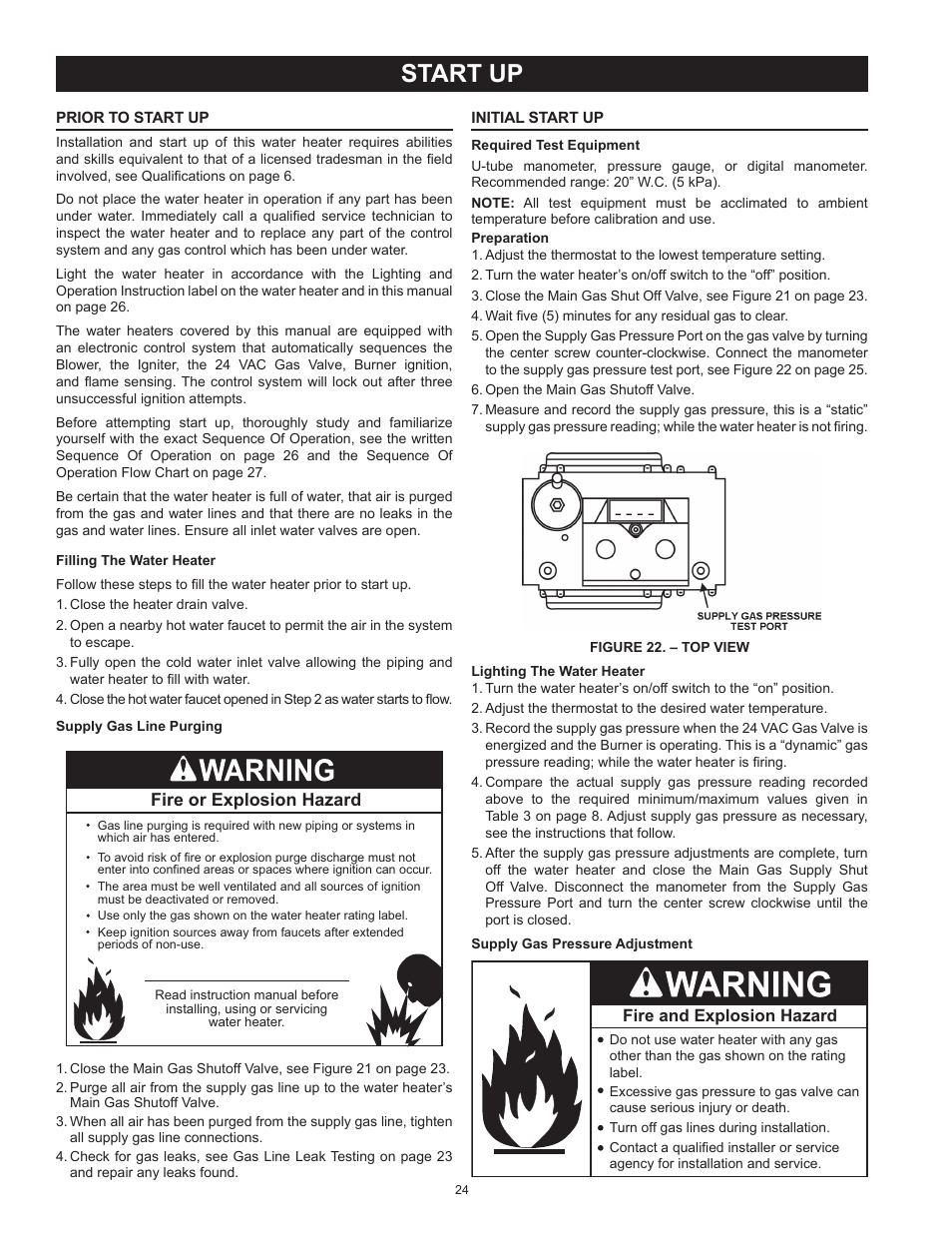 Start up, Prior to start up, Initial start up | Prior to start up initial start up | State SBL85 390 NE A User Manual | Page 24 / 52