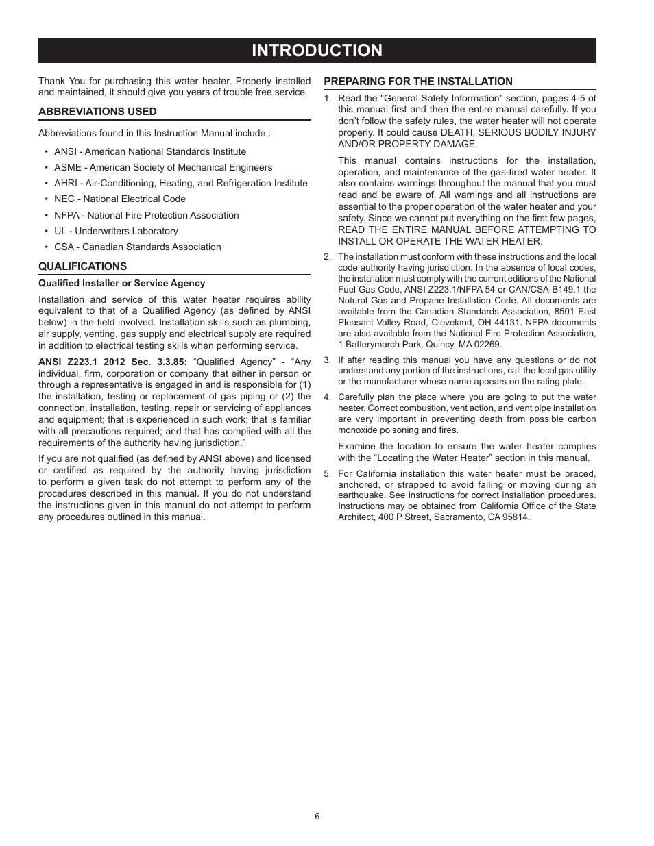 Introduction, Abbreviations used, Qualifications | Preparing for the installation | State SBL85 390 NE A User Manual | Page 6 / 52