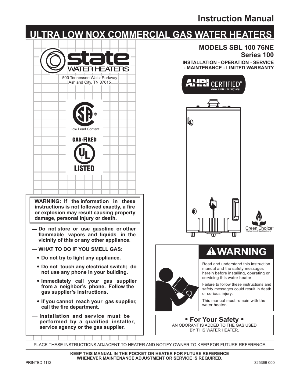 State SBL100 76 NE User Manual | 36 pages