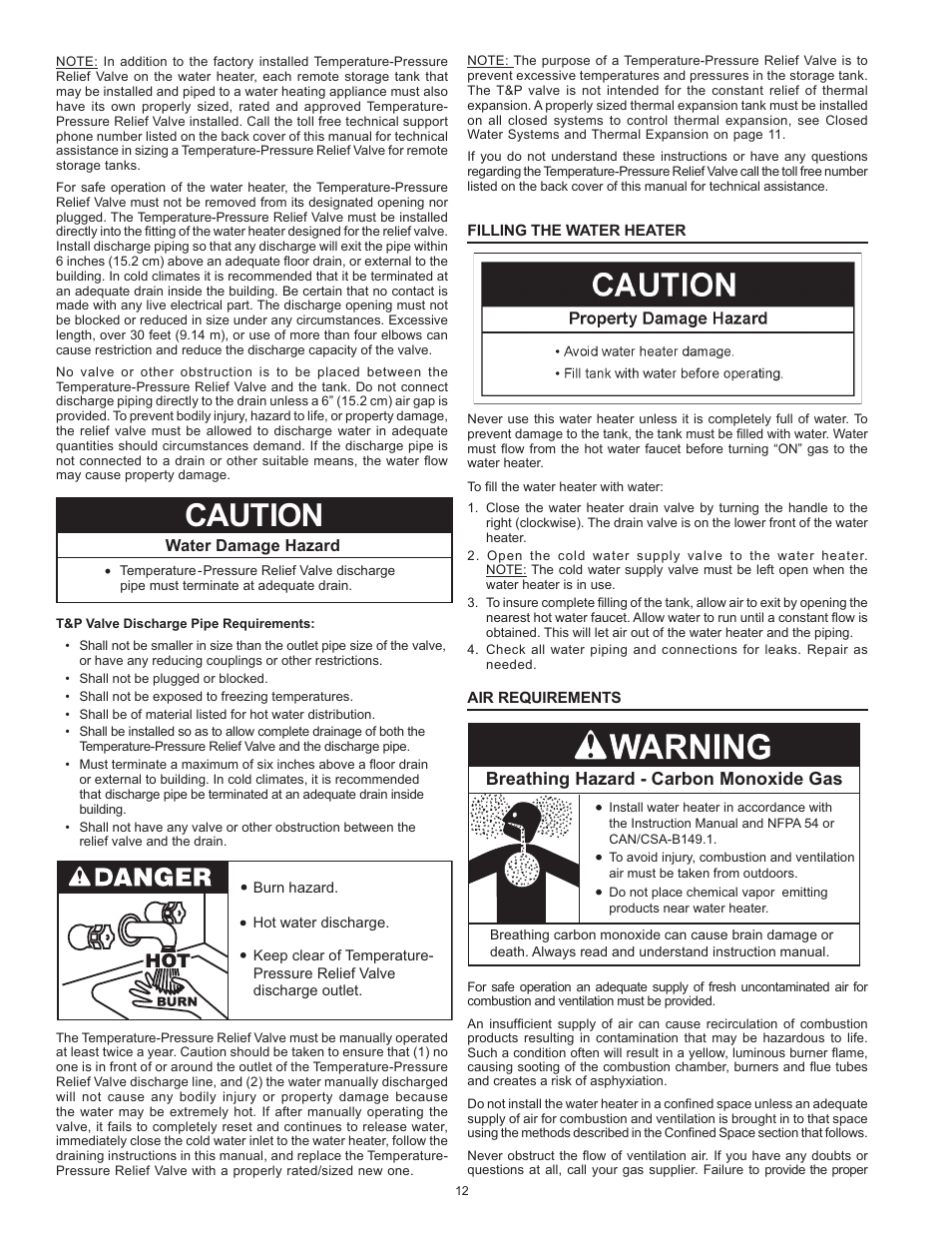 Caution, Breathing hazard - carbon monoxide gas | State SBL100 76 NE User Manual | Page 12 / 36