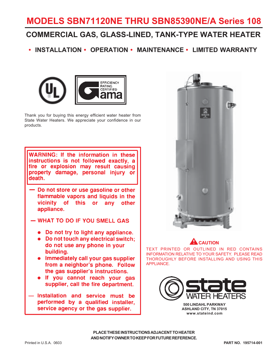 State SBN85 390NE A User Manual | 32 pages