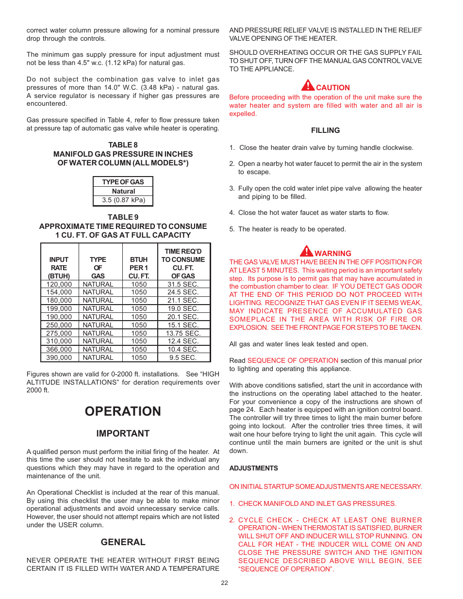 Operation, Important, General | State SBN85 390NE A User Manual | Page 22 / 32