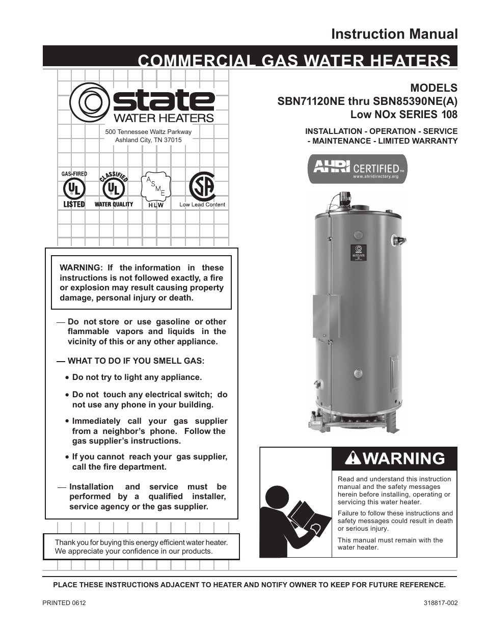 State SBN85 390NE A User Manual | 52 pages