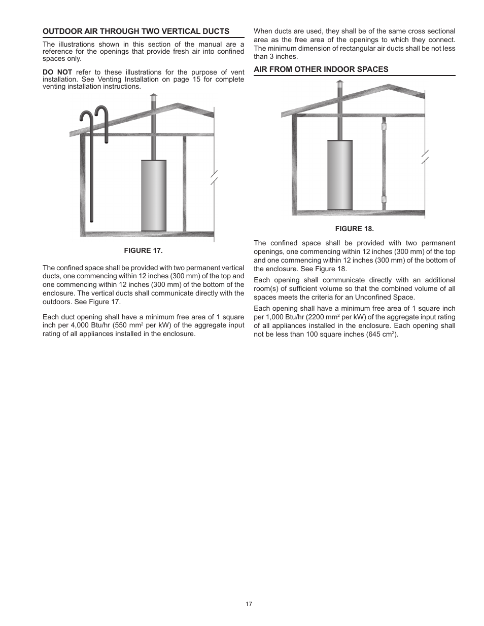 Outdoor air through two vertical ducts, Air from other indoor spaces | State SBN85 390NE A User Manual | Page 17 / 52