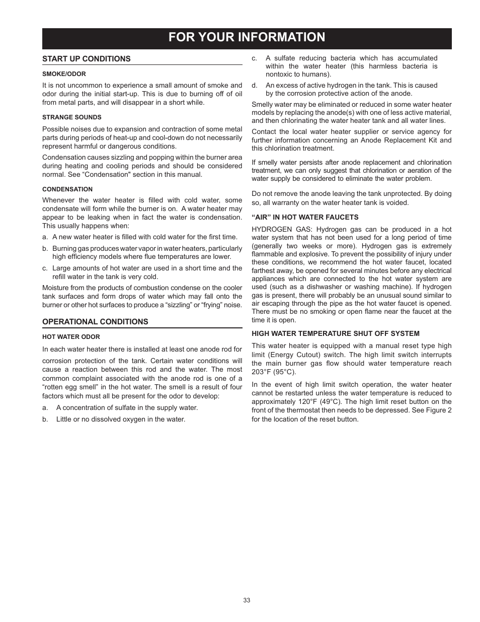 For your information, Start up conditions, Operational conditions | Start up conditions operational conditions | State SBN85 390NE A User Manual | Page 33 / 52