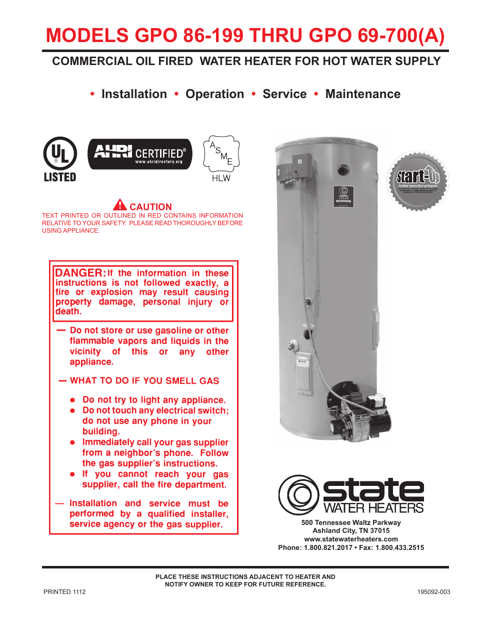 State GPO 69 700OE User Manual | 24 pages