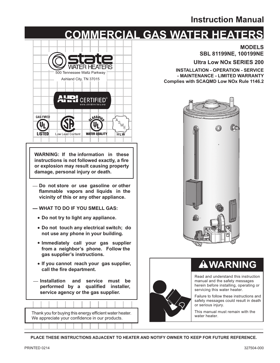 State SBL100 199 NE User Manual | 52 pages