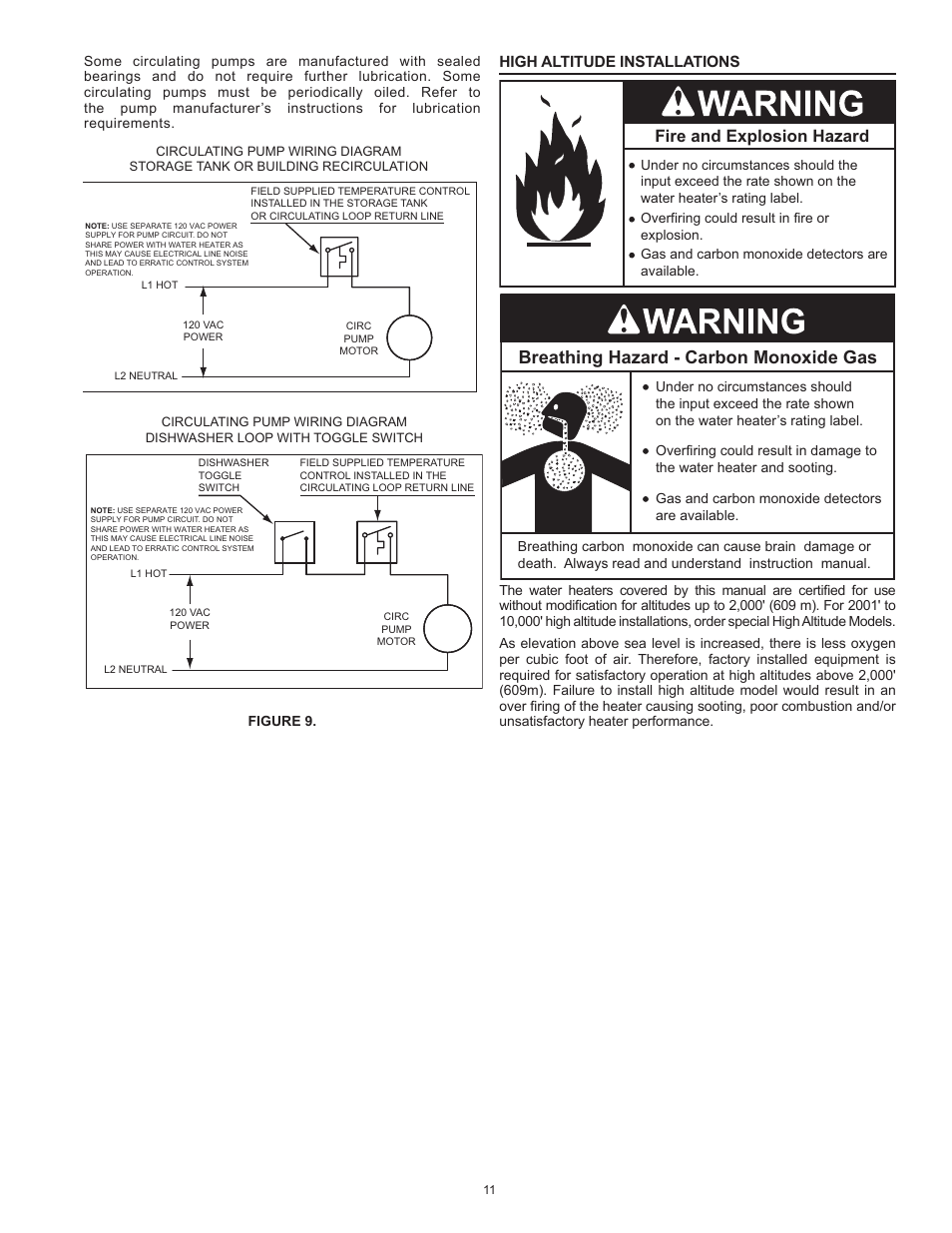 Breathing hazard - carbon monoxide gas, Fire and explosion hazard, High altitude installations | State SBL100 199 NE User Manual | Page 11 / 52