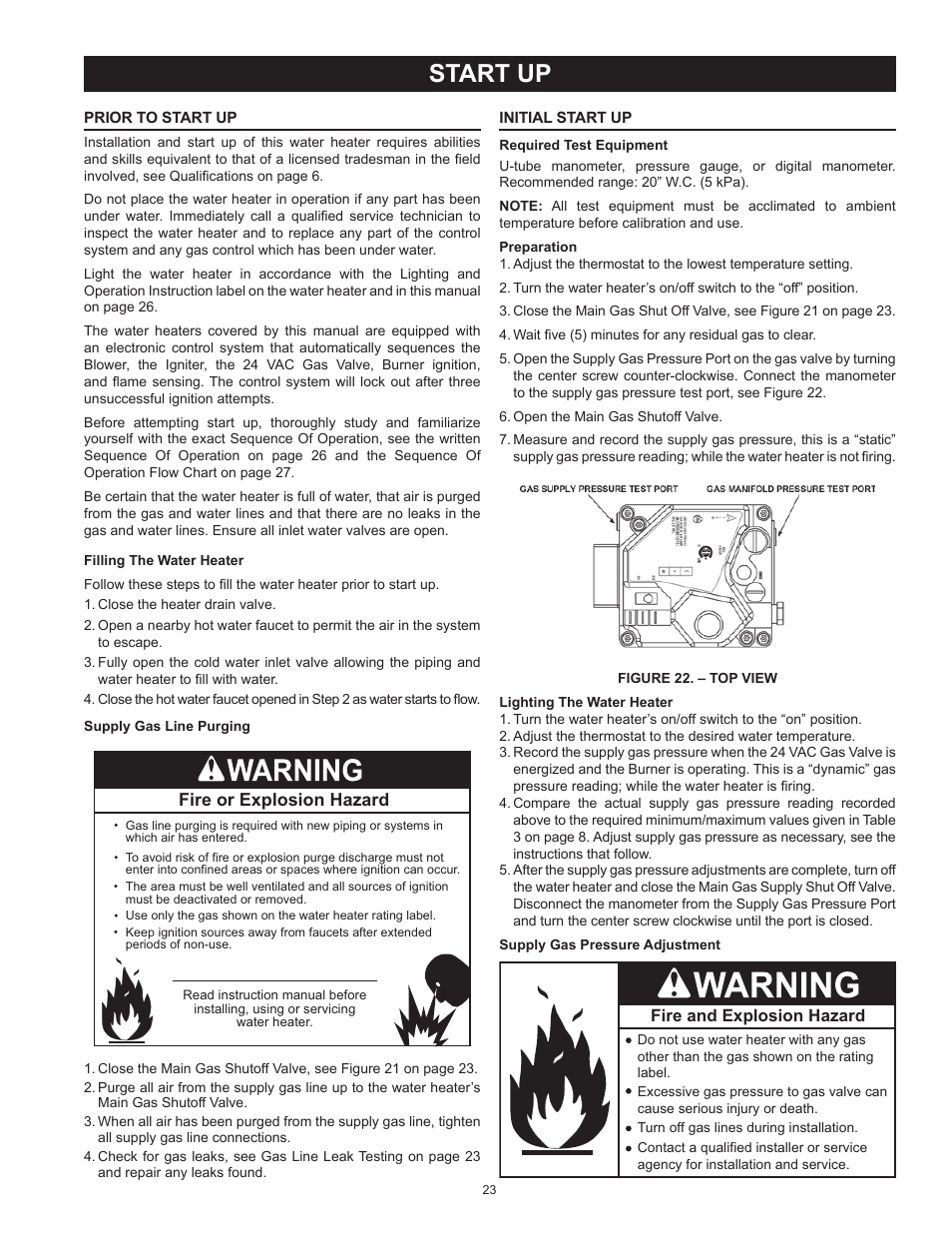 Start up | State SBL100 199 NE User Manual | Page 23 / 52