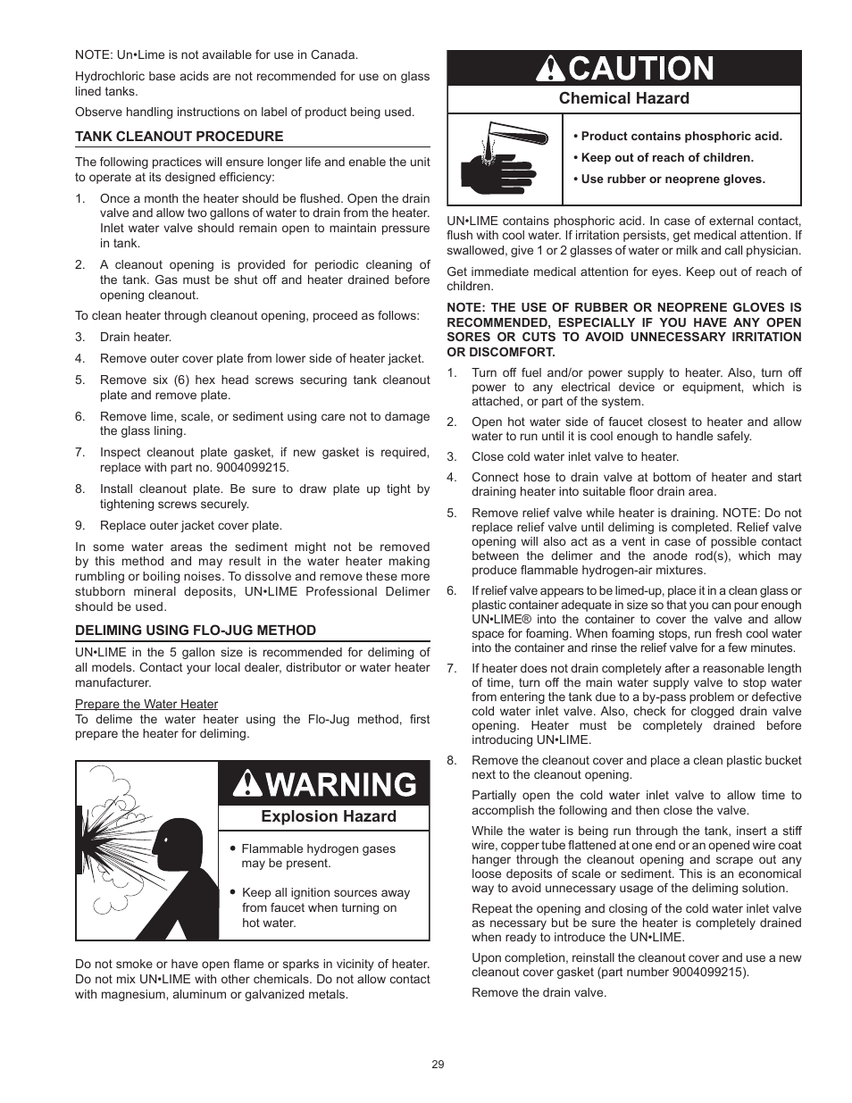 Chemical hazard, Explosion hazard | State SBL100 199 NE User Manual | Page 29 / 52