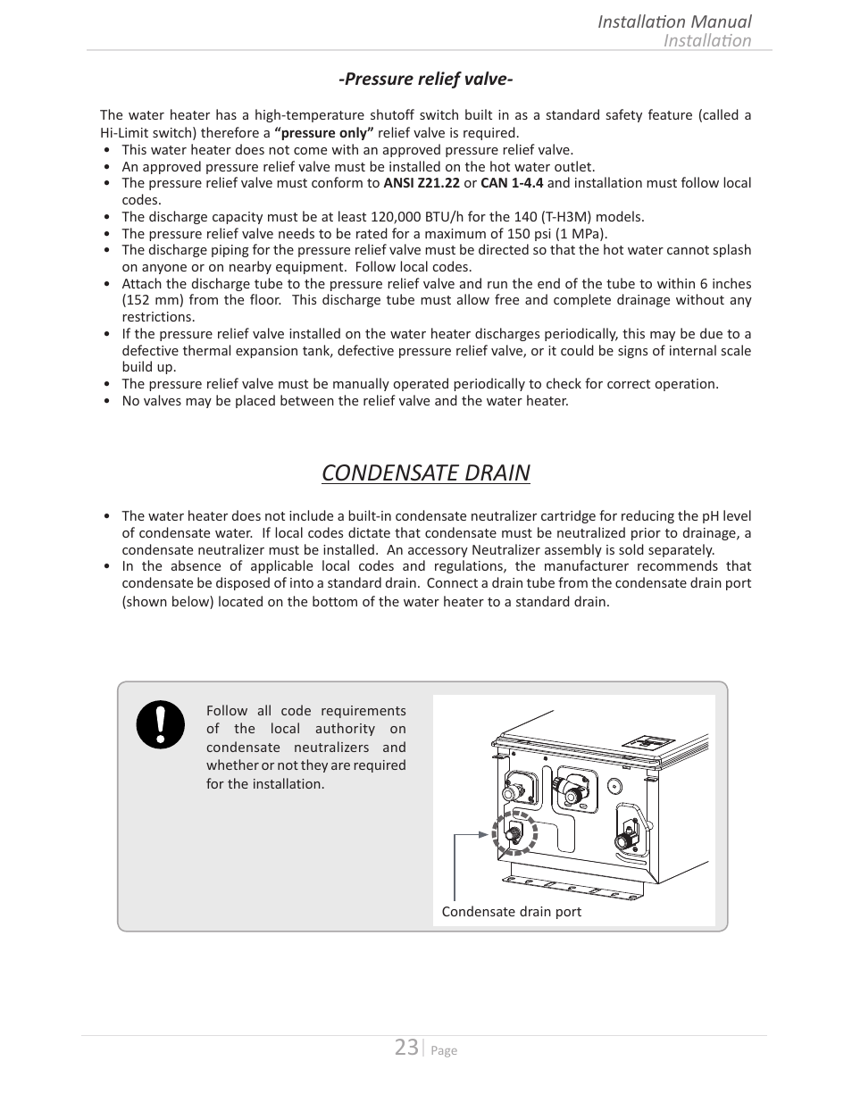 Condensate drain | State GTS-140-PIH User Manual | Page 23 / 56