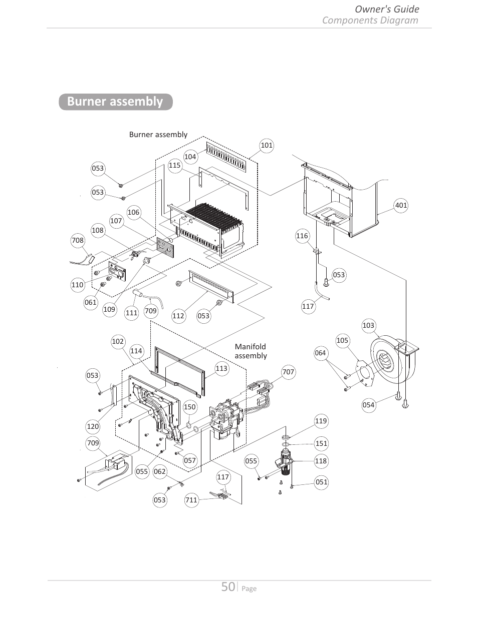 Burner assembly, Components diagram owner's guide | State GTS-140-PIH User Manual | Page 50 / 56