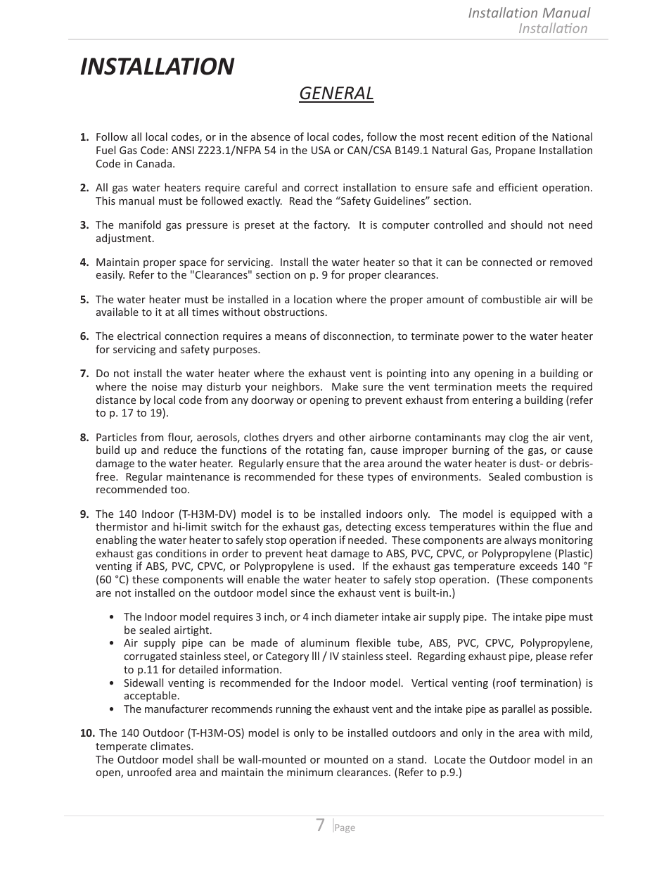 Installation, General | State GTS-140-PIH User Manual | Page 7 / 56